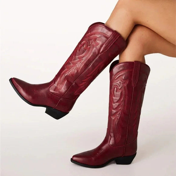 Billini Red Western Knee-High Leather Boots - Picture 2 of 5